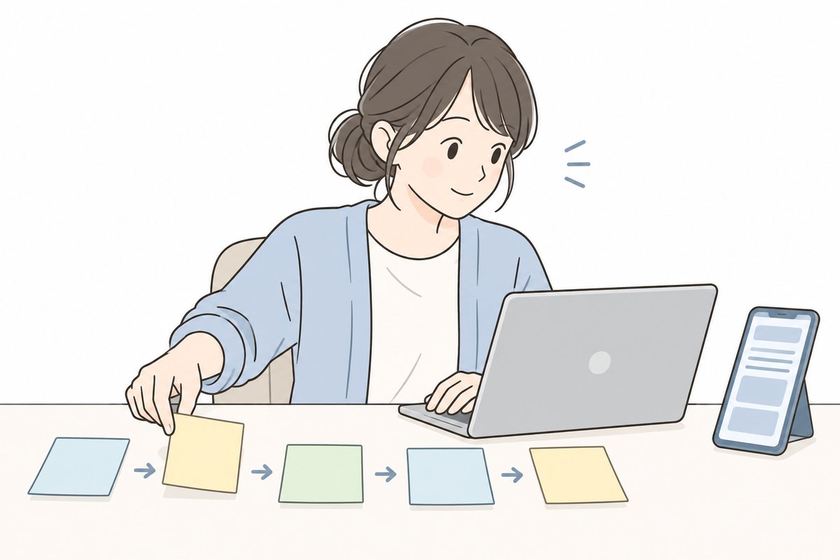 付箋を並べて商品名を組み立てる