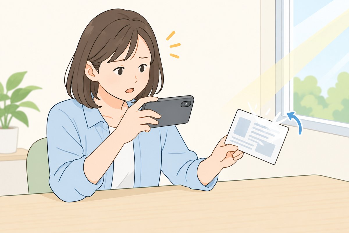 書類の反射に気づき角度を変える担当者