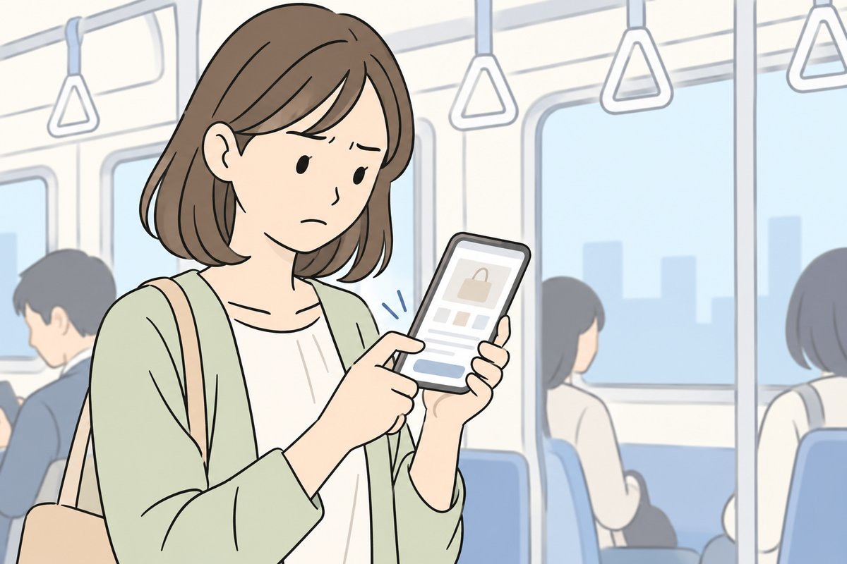 スマホで商品ページを開いて戻ろうとする人