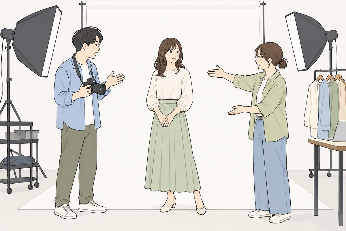 A+用の写真を相談して撮影する様子