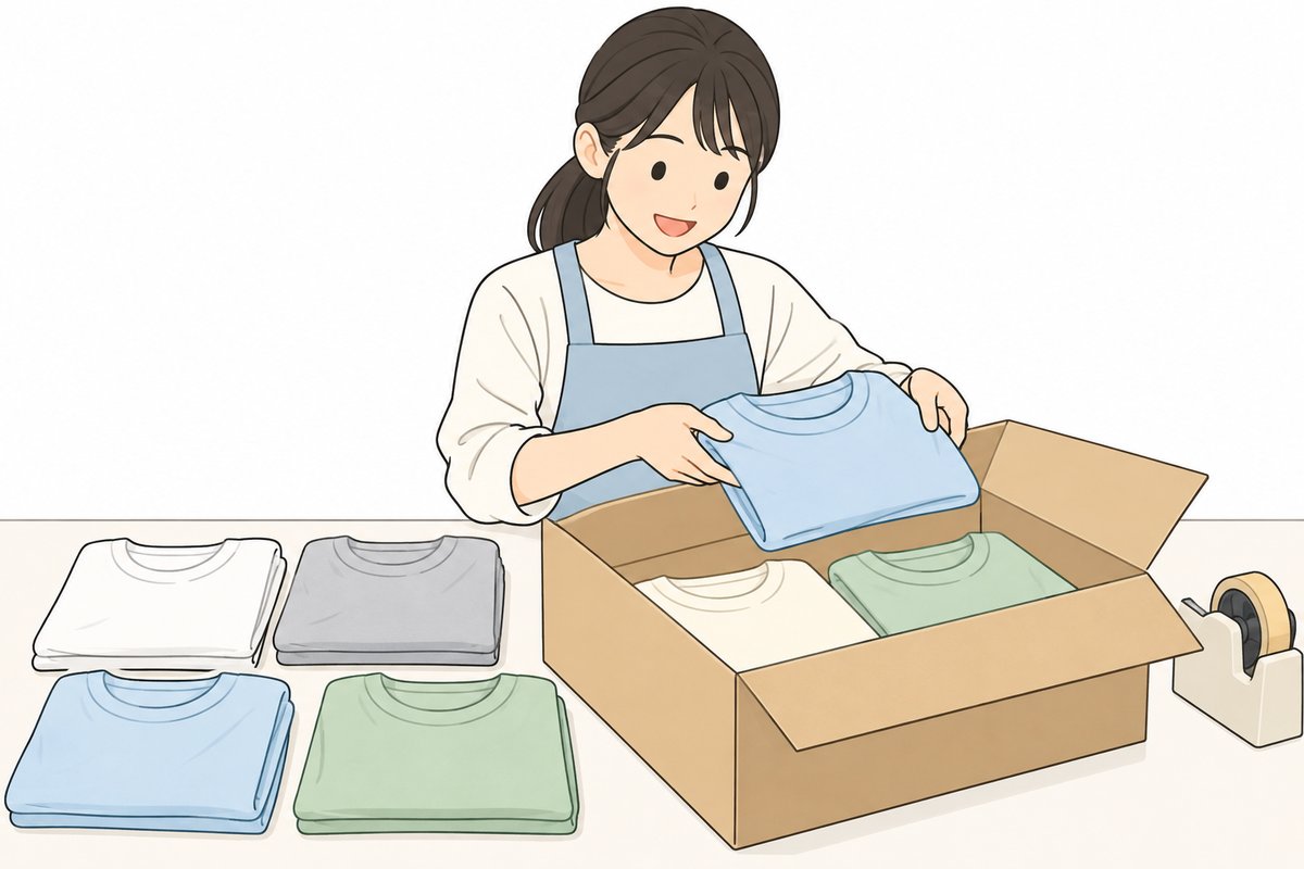 色違いの商品をひとつにまとめる担当者