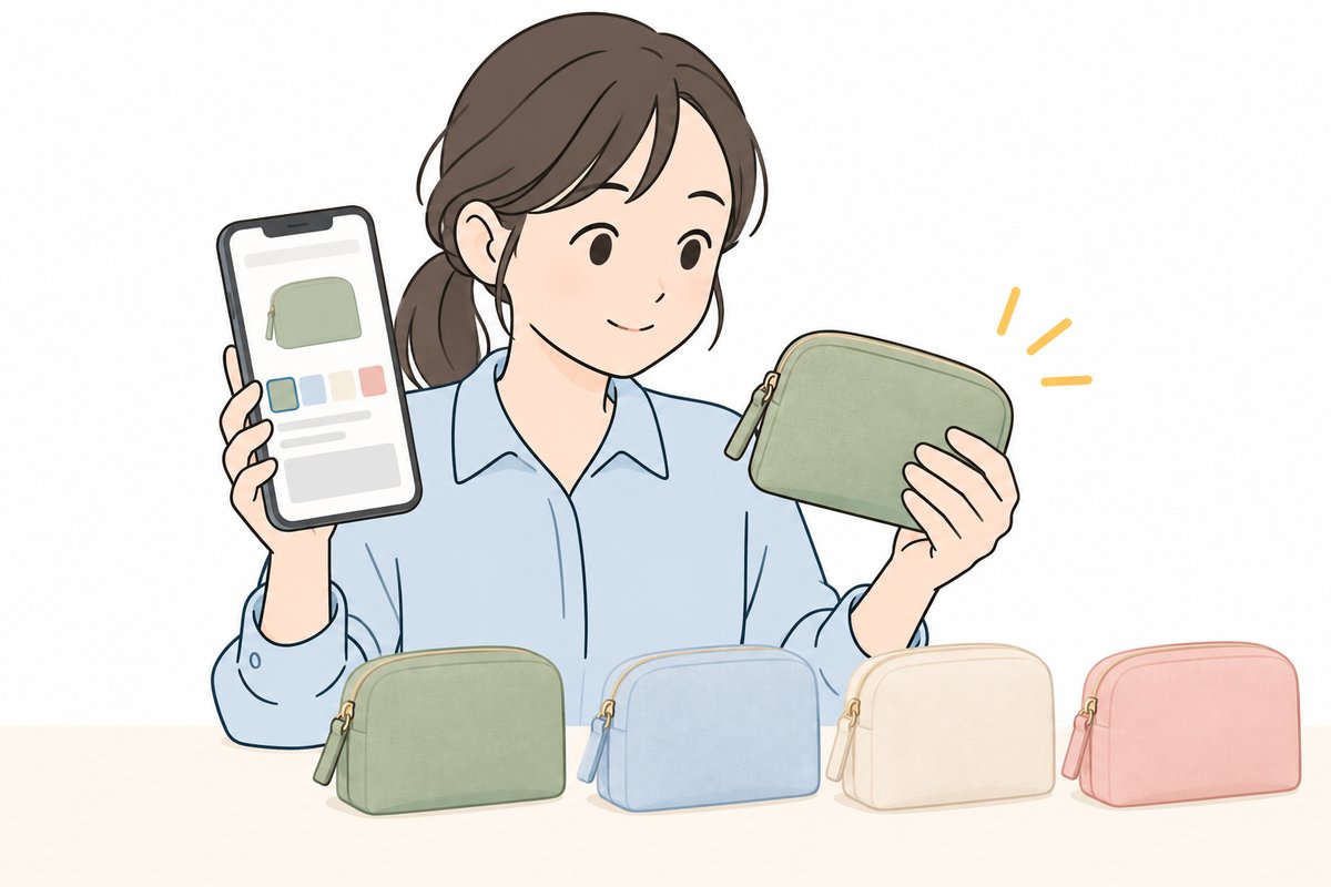 スマホで色の切り替えを確かめる担当者